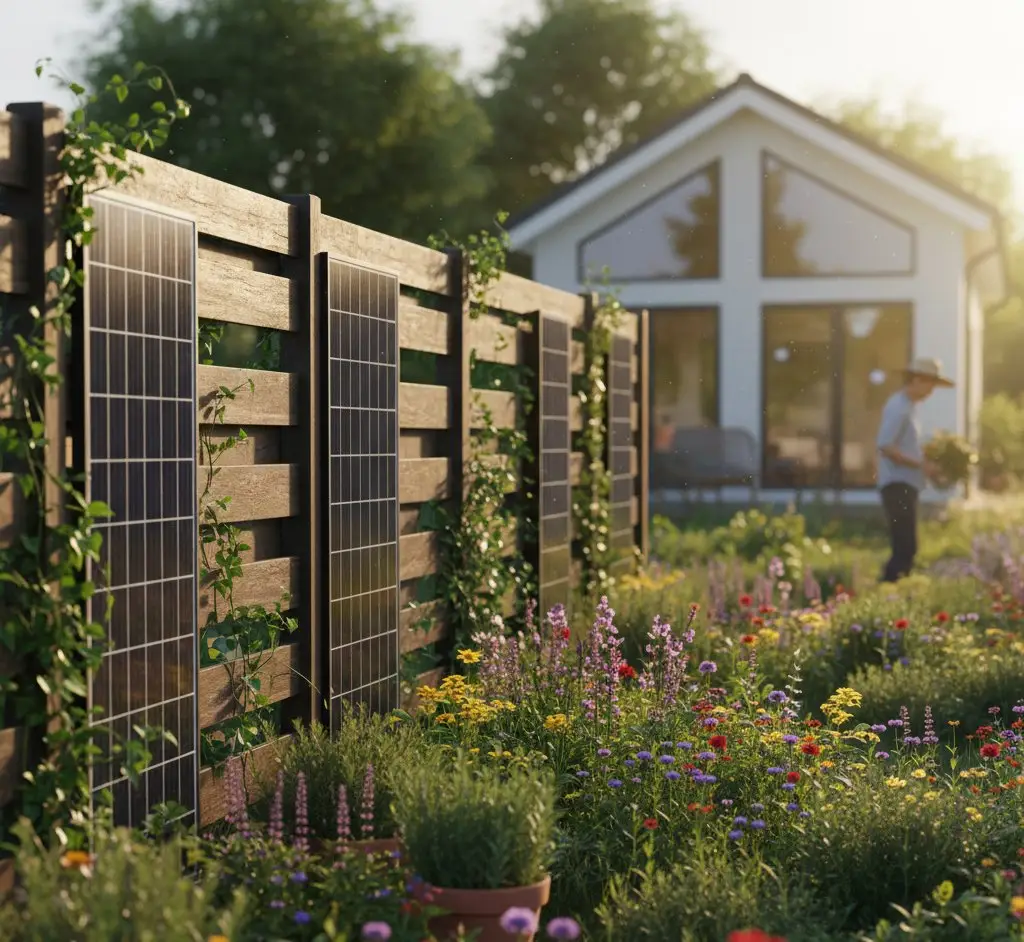 DIY solar panel installation on a garden fence