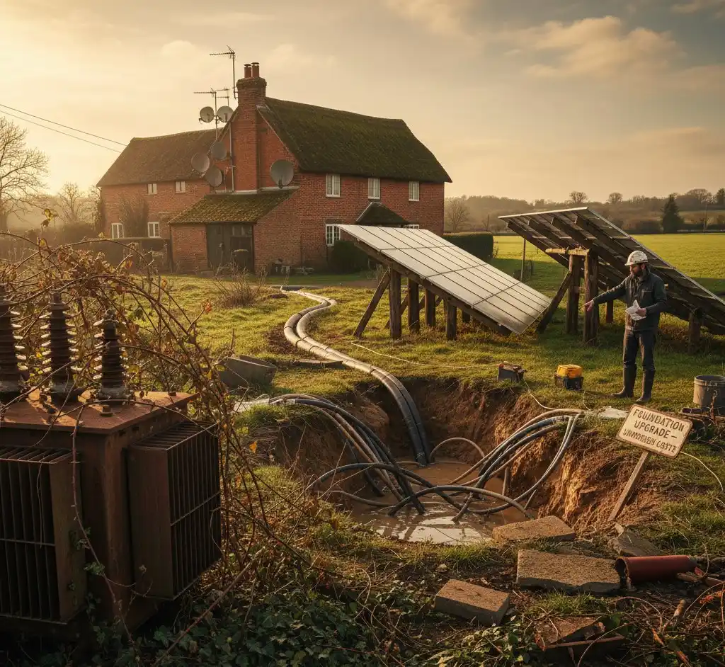 Solar panel installation showing scaffolding and equipment