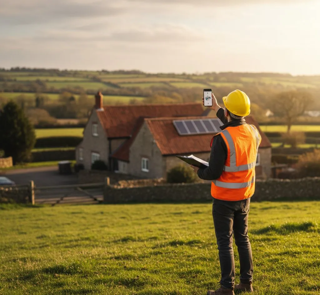 UK residential roof being assessed for solar panel suitability