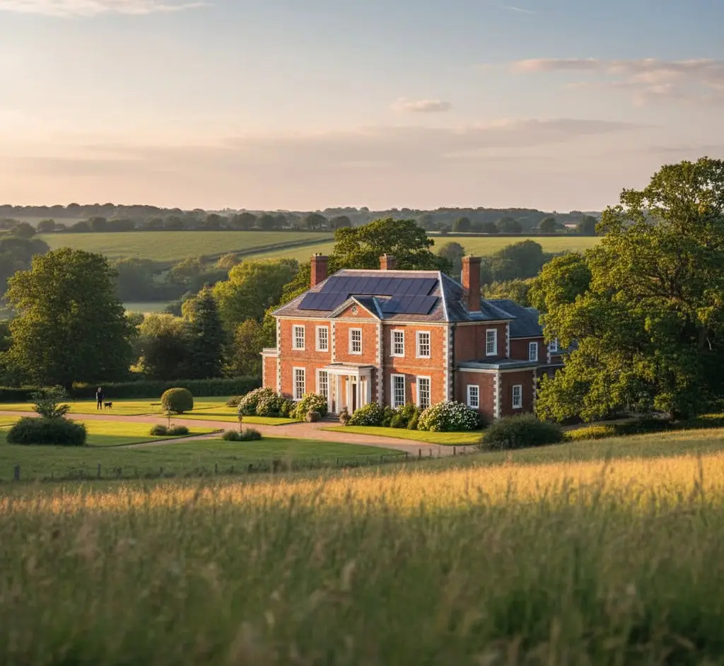 Heritage building with discreet solar panel installation on a hidden roof slope