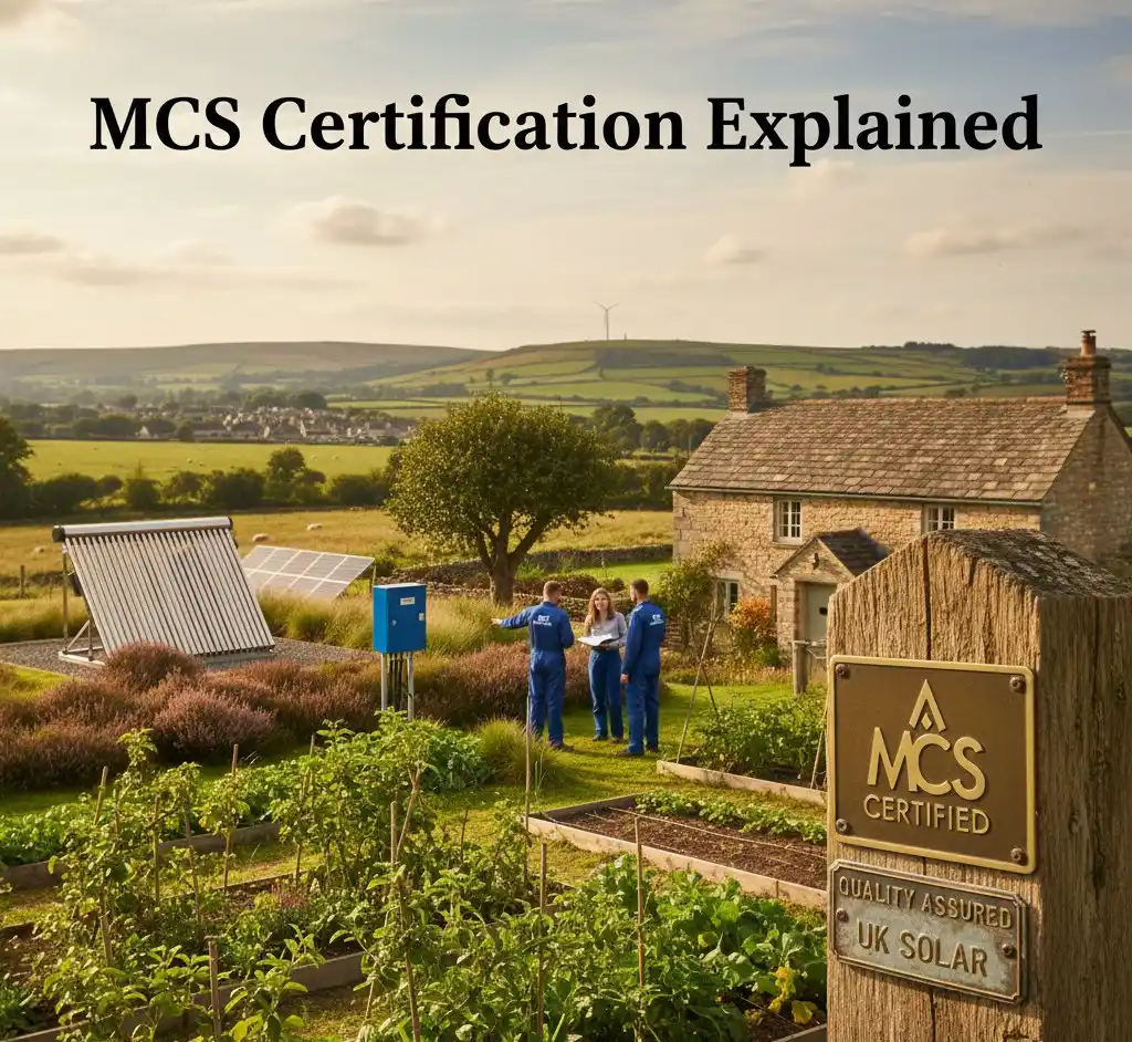 MCS-certified solar panel installation being inspected on a UK roof