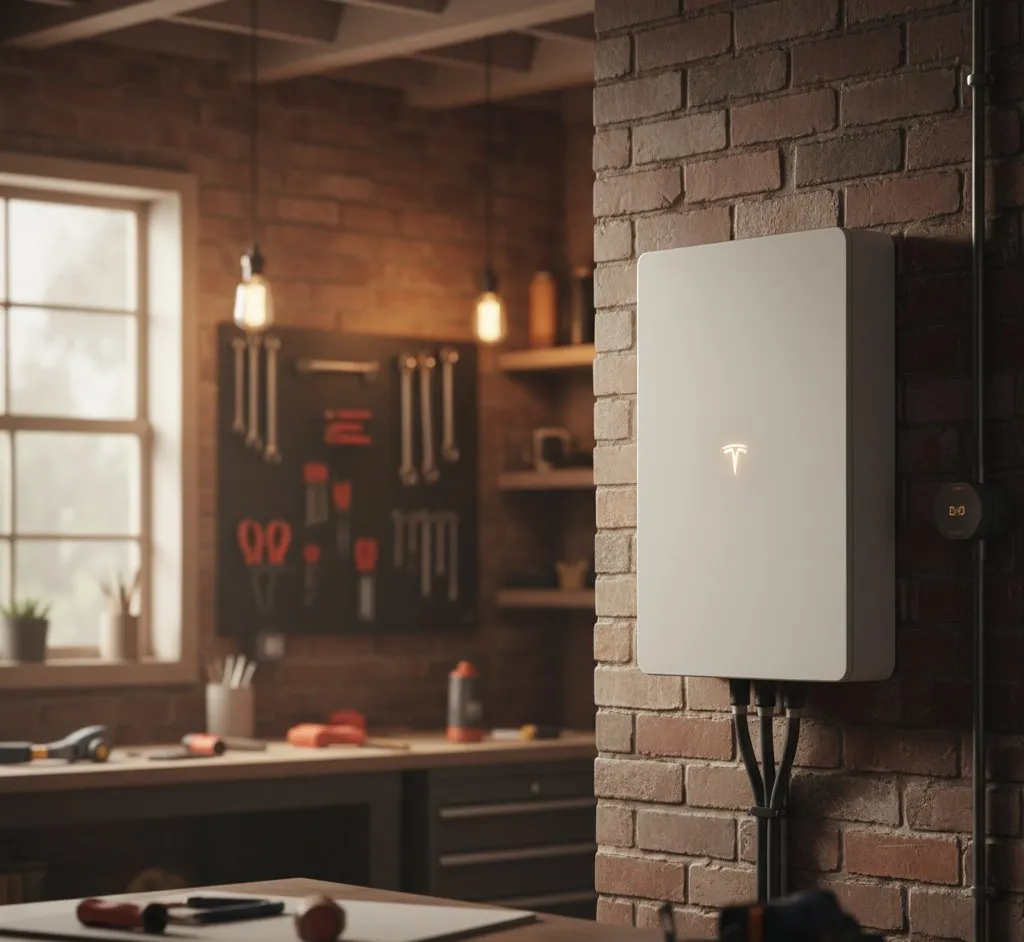 Home battery storage system installed in a modern UK garage
