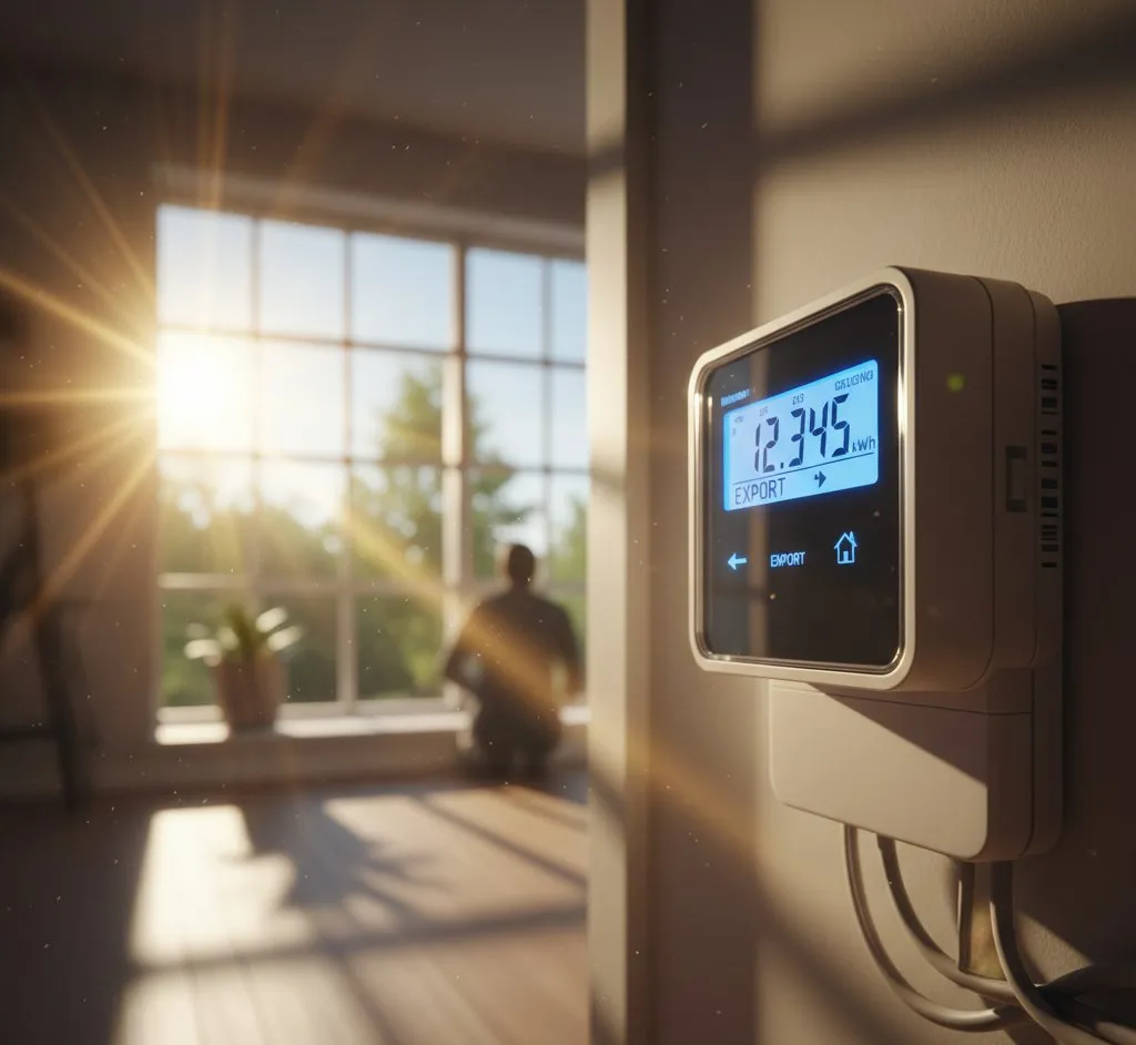Smart energy meter showing electricity costs and solar savings
