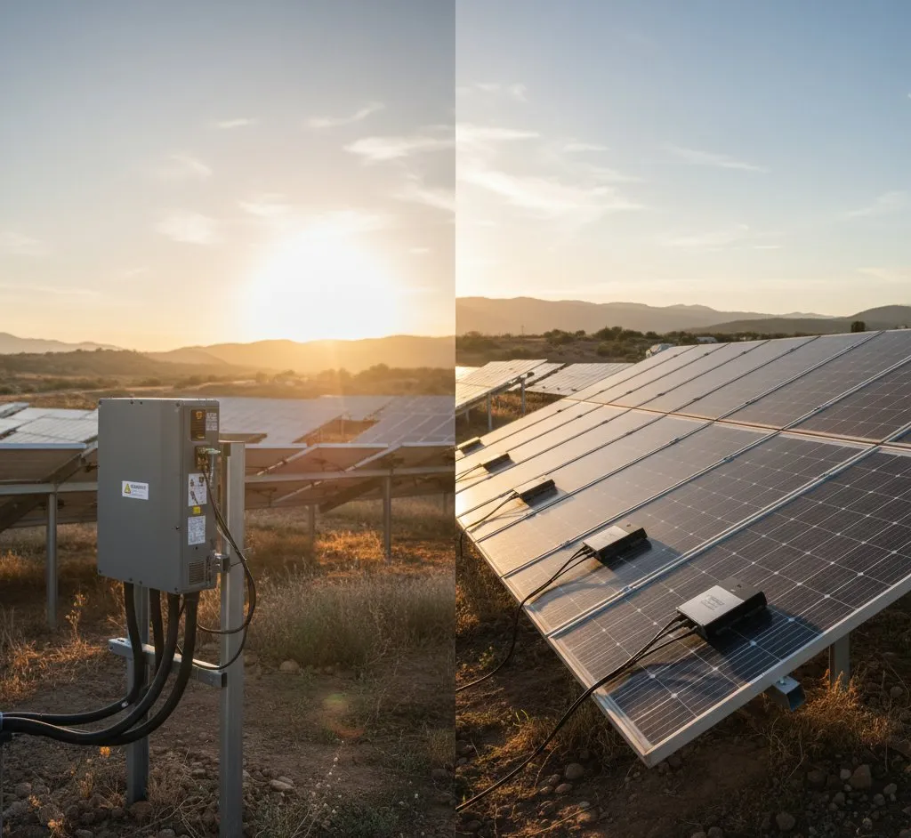 Solar panel installation showing inverter technology and wiring setup