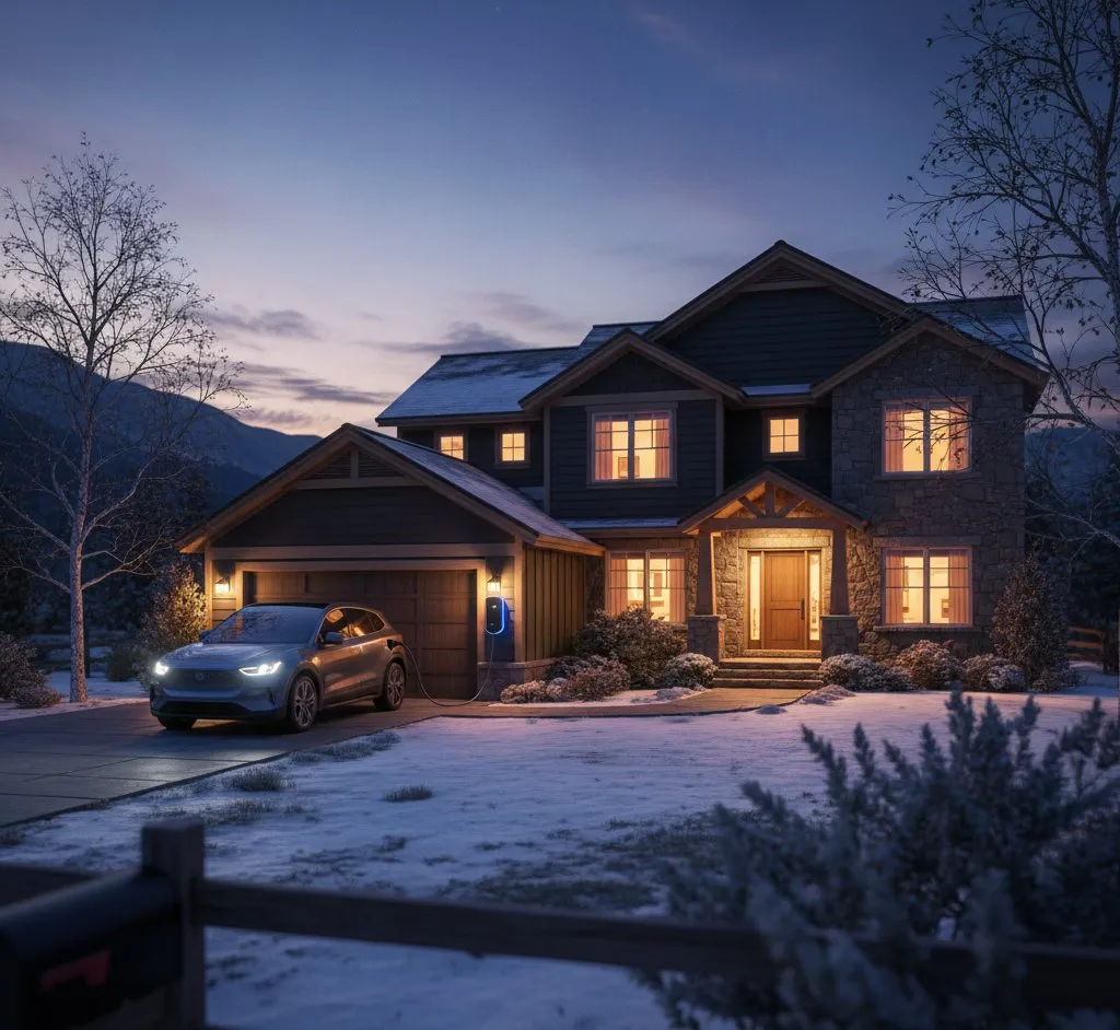 Electric vehicle on a driveway acting as home battery storage via V2H technology